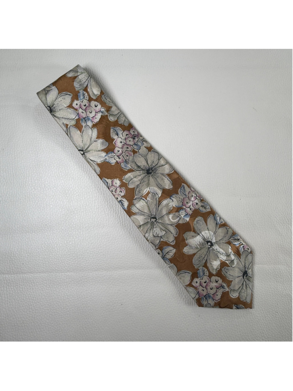 Oscar de la Renta Men’s Silk Tie Brown Floral Necktie 3.5” Made in USA